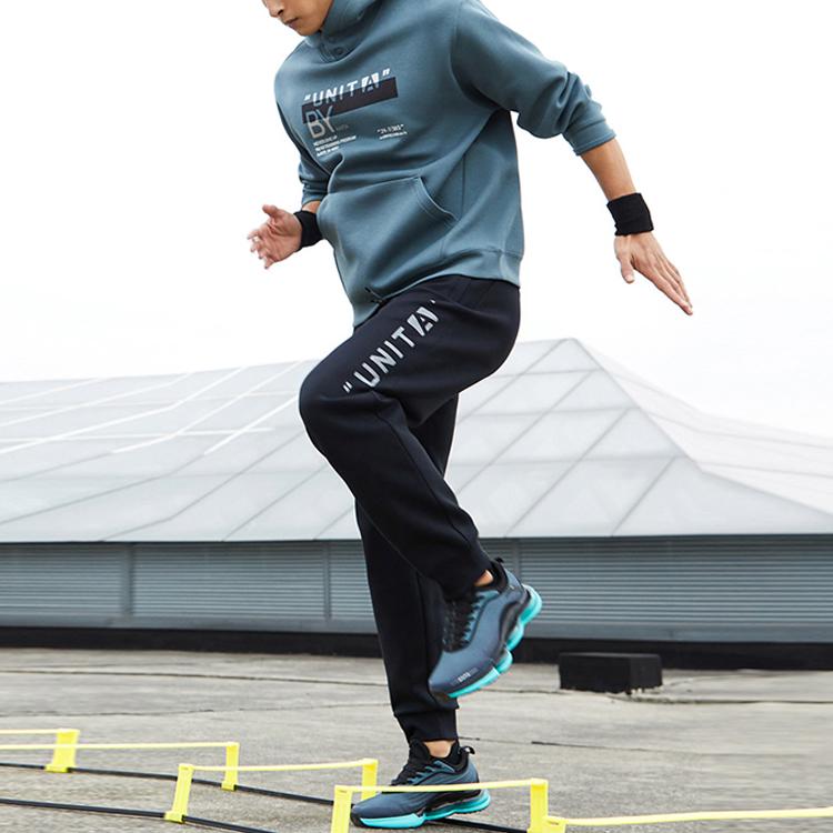 Anta Comprehensive Training Series Letter Print Hooded Pullover Long-Sleeve Sweatshirt Men Sweatshirt Cyan Gray Green 152317742-2