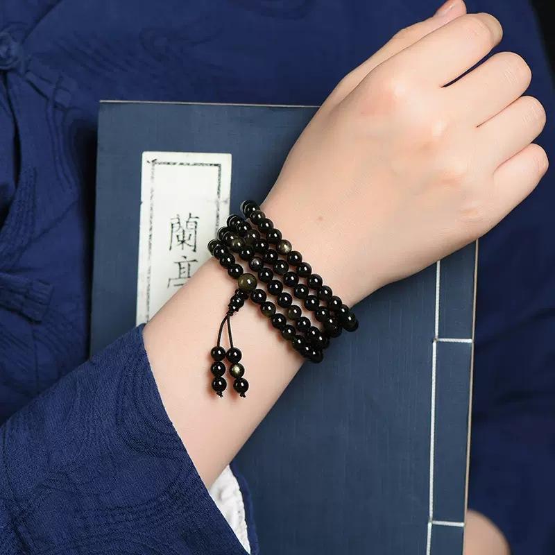 Natural gold obsidian108Buddhist bead bracelet for men, prayer beads for women, obsidian bracelet for men, women's accessories, men's style