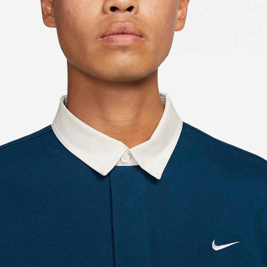 Nike Logo Pattern Button Long Sleeve Polo Shirt Men tops Blue DQ5222-460