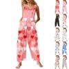Dam Casual Jumpsuit Ärmlös Kärlekstryck Bomullsjumpsuit