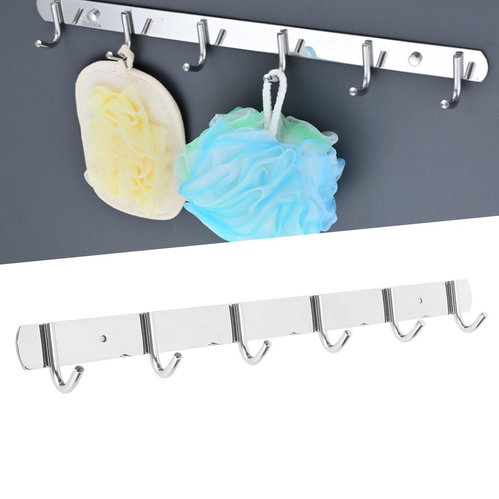 Stainless Steel Towel Hook Storage Rack Hanger with 6 Hooks for Kitchen Living Room Supplies