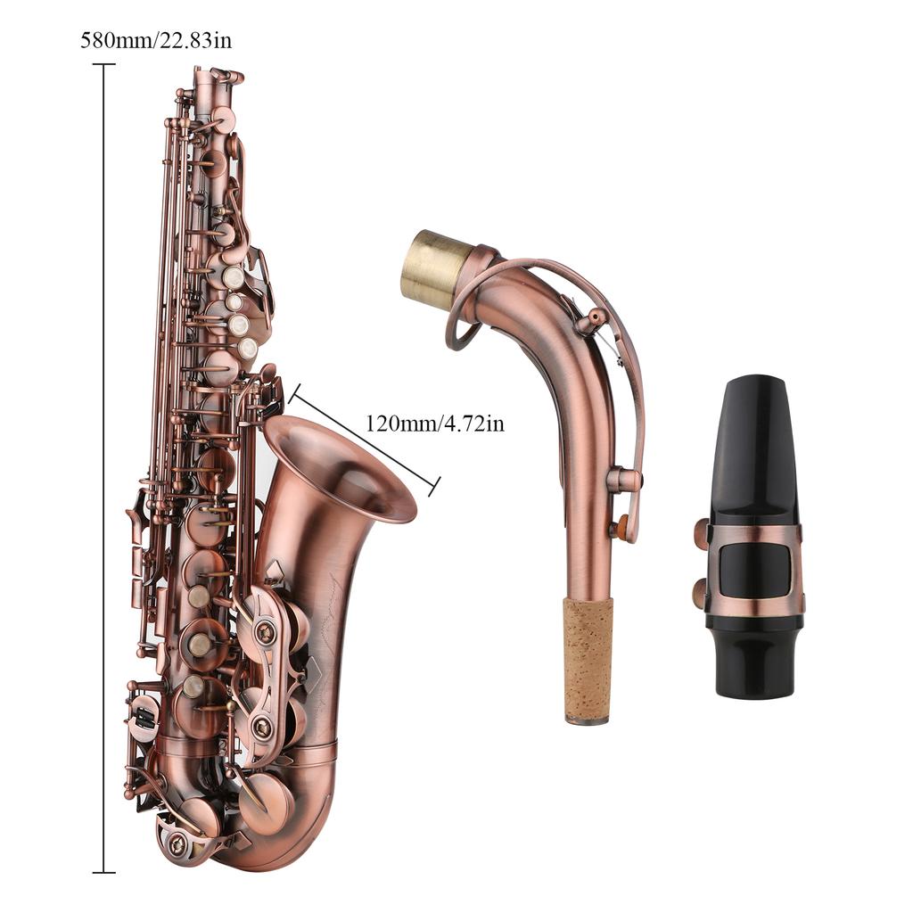 Saxophone Red Antique E-flat Brass Material with Carrying Case Cleaning Cloth Brush Sax Strap