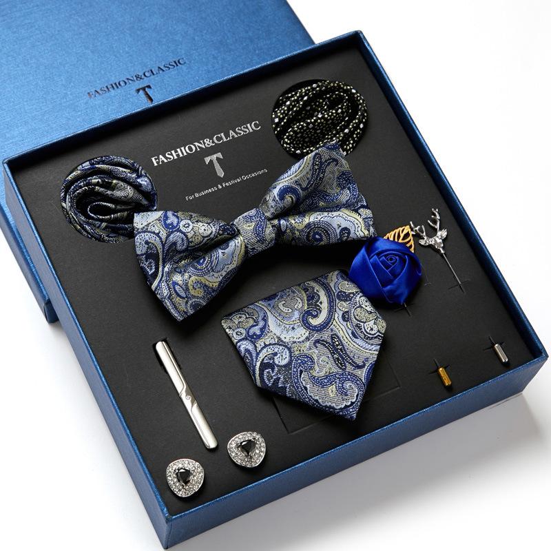 Men'S Gift Box Tie Fashion Business Net Color Flower Tie Square Scarf 8-Piece Set Combination Set