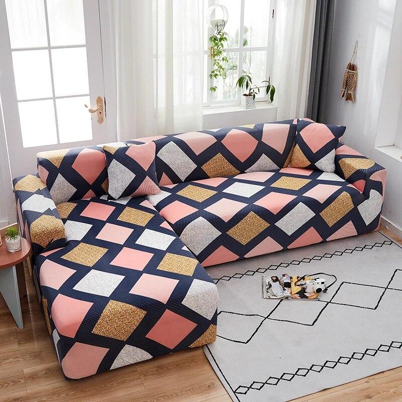 Geometric Printed Couch Cover Sofa Cover Elastic Slipcovers for Pets Chaselong Protector L Shape Anti-dust Machine Washable 1PC