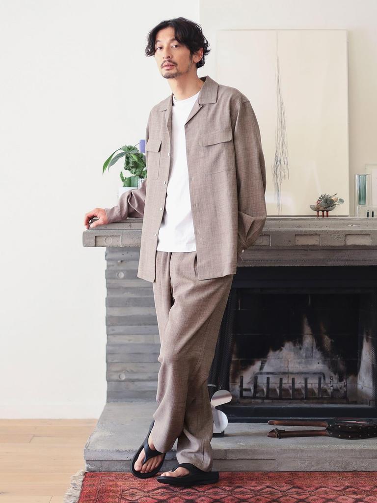 B.:MING LIFE STORE by BEAMS Herrenhemd mit offenem Kragen in Leinenoptik, Größe M, TAUPE, Größe L/S, Geeignet zur Koordination