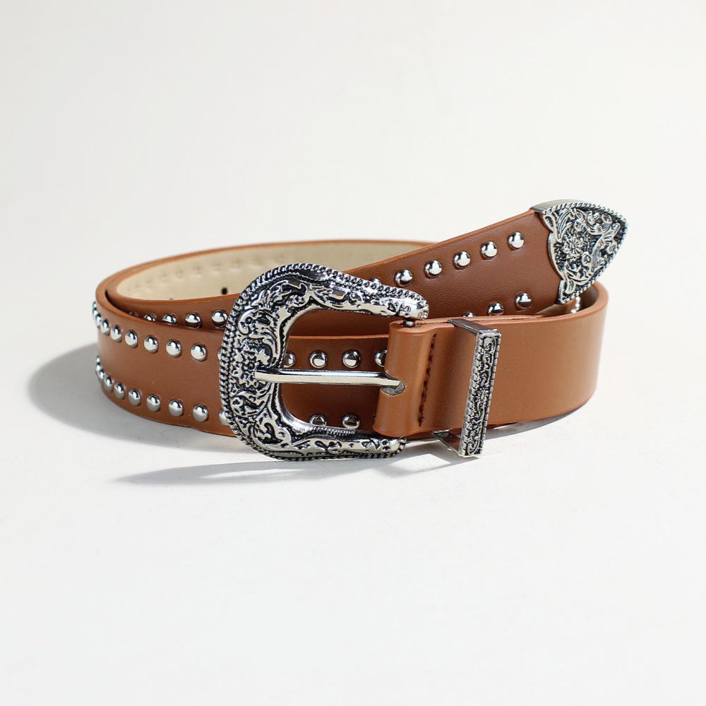 

Unisex Punk Style Rivet Retro Buckle PU Belt - High-end Hip-hop Metal Pants Belt for Women 102cm Length