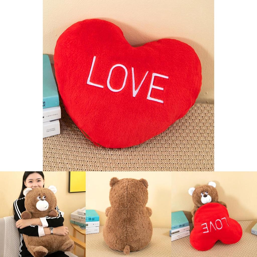 Cute Teddy Bear Plush Toy Flip Heart Pillow Cartoon Animal Doll Birthday Gift For Girls 40cm 0.35kg