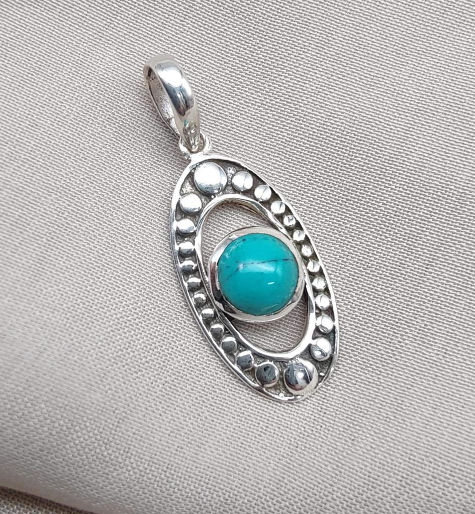 Turquoise Sterling Silver Pendant: Handmade Boho Tribal Necklace