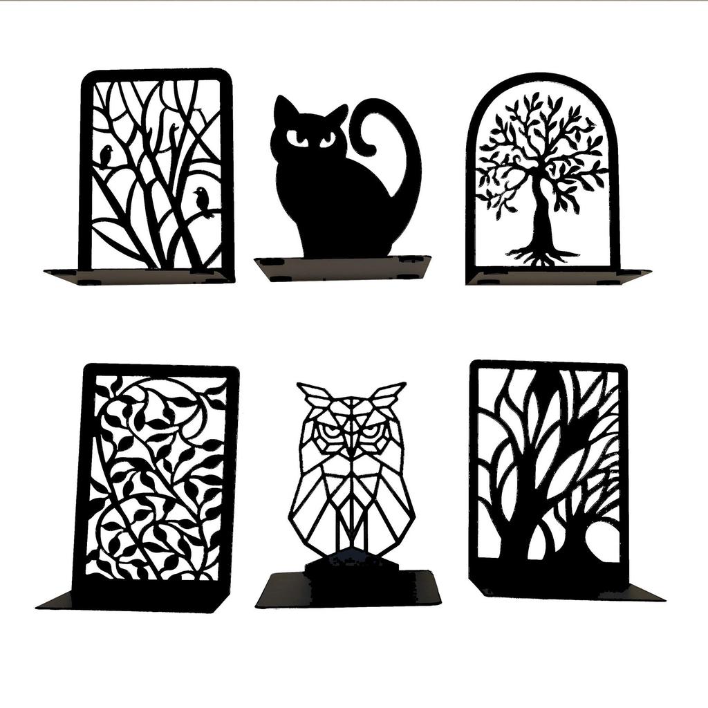 Tree Shadow Skull Metal Bookends - Student Reading Supplies, Retro Hollow Design