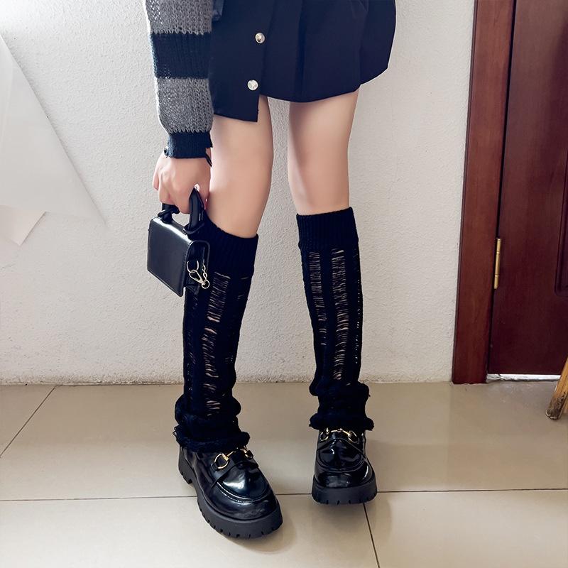 Y2k Hole Leg Warmers White Pile Socks Women Trumpet Leg Covers Jk Calf Socks Gothic Black Punk Japanese Boot Cuffs Slouch Socks