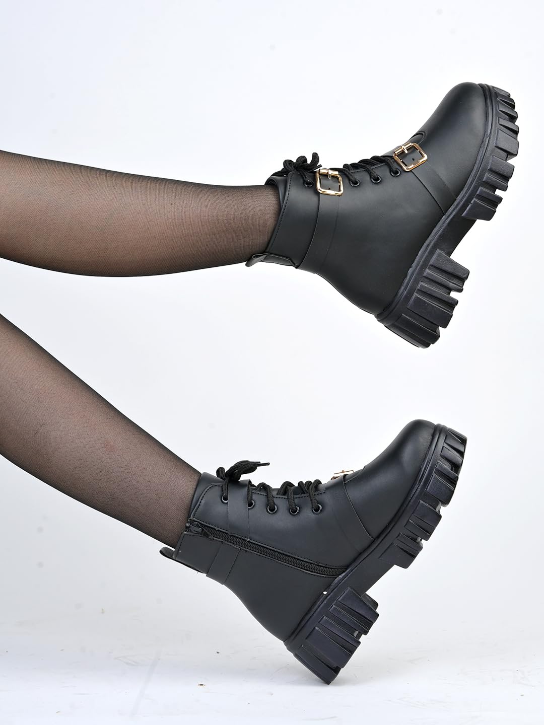 Shoetopia Женские короткие ботильоны на массивном каблуке с нескользящей подошвой, удобные модные ботильоны на щиколотку | Мягкая амортизирующая подошва | Для повседневной носки, вечеринок и зимы EU38 : 22.5CM чёрный