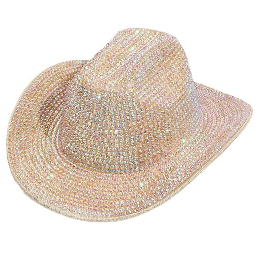 Eye-catching Crystal Cowboy Hats Bride Hat Panama Hat for Bachelorette Party Cowboy Hats for Club Stage Shows