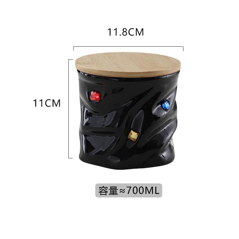 Creative Gemstone Inlaid Ceramic Sealed Jar with Lid, Household Candy Jar, Food Storage Container, Kitchen Storage Box