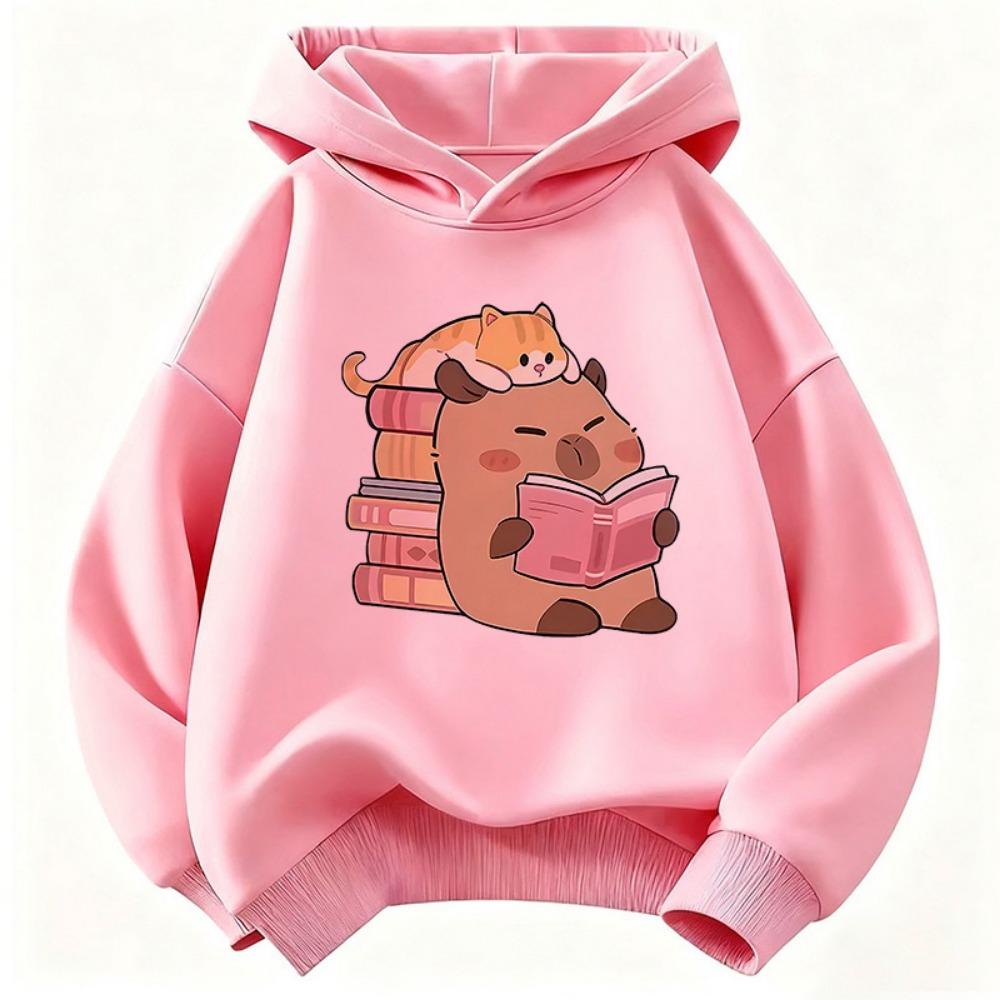 

Cute Cat with Capybara Reading Book Hoodies Children s Sweatshirt Hoody for Boys Girls Spring Casual Hoodie 160