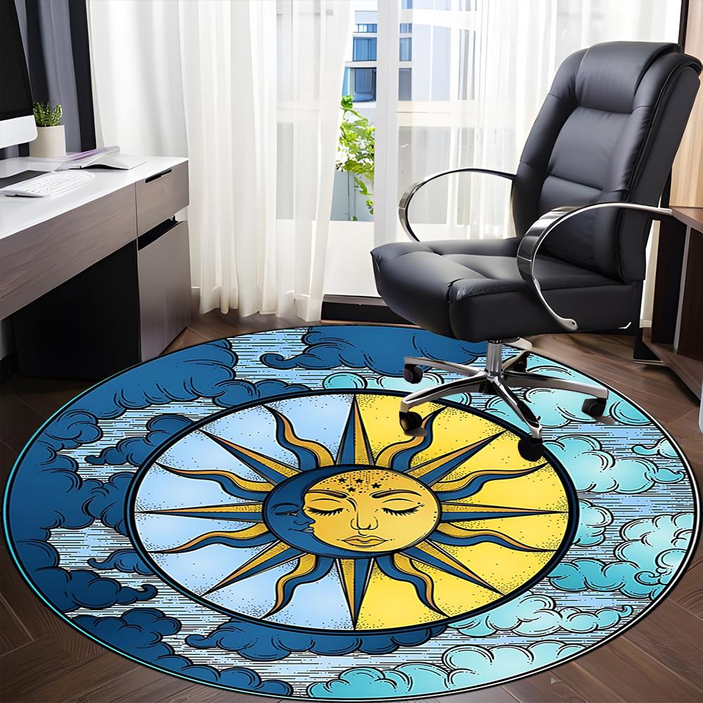 1pc Sun Moon Office Round Area Rug,  Mat Suitable For Office, Under Office Chairs Bedroom Living Room Home Decor, Room Deco