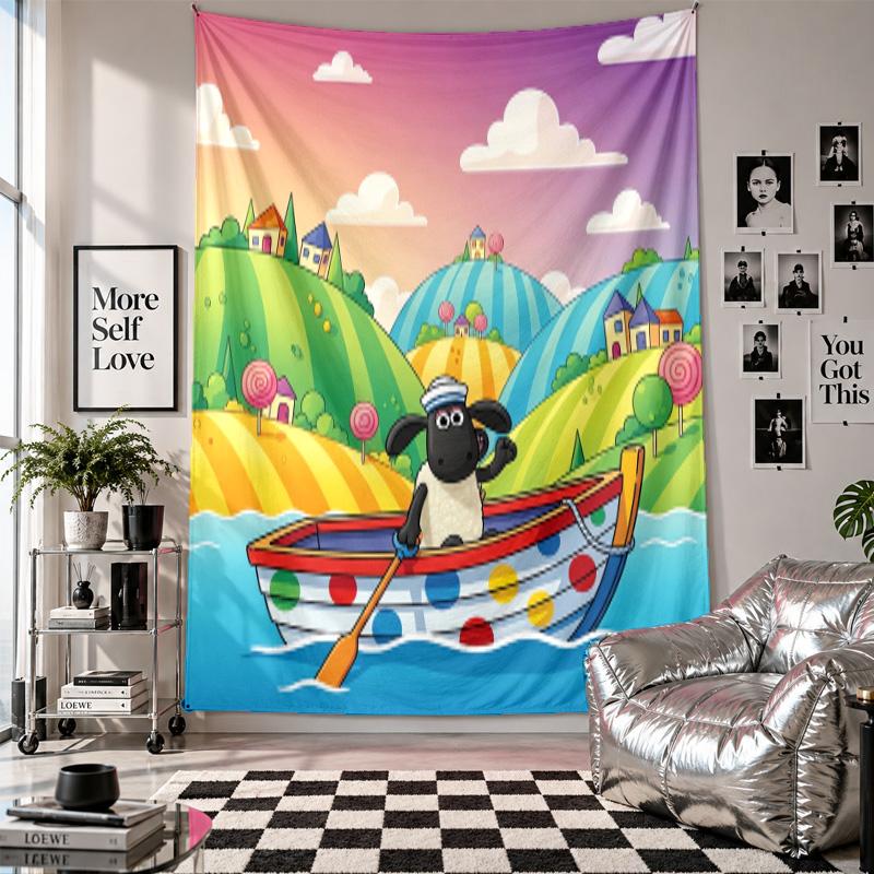 Wall TapestryShaun the Sheep Art Hanging Cloth Decorative Background Cover for Room Decoration