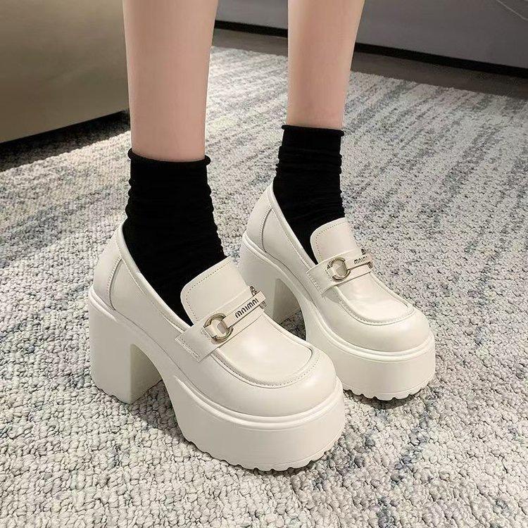 Thick-soled High-heeled Small Leather Shoes, Small Retro Mary Jane Shoes, Heightened Thick-heeled Waterproof Table