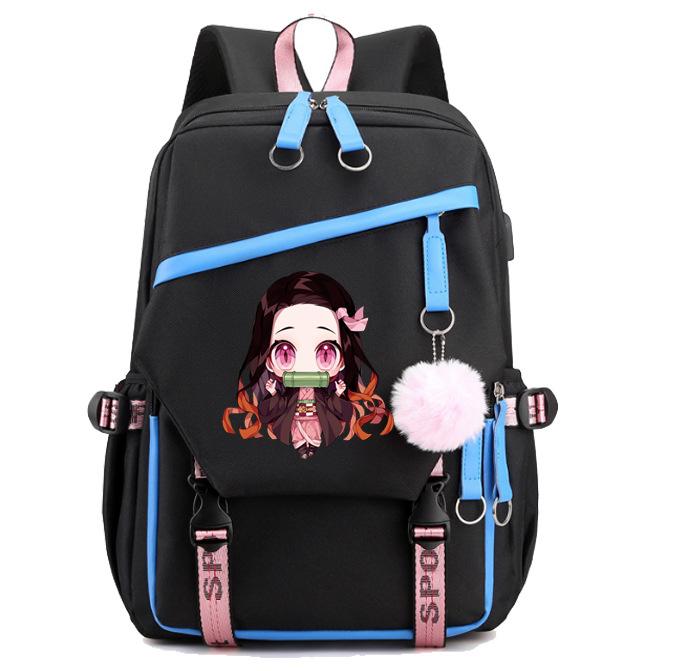 Japan cartoon comics Demon Slayer Large Capacity Backpack for Teenagers and Students USB Interface Laptop Bag 0007