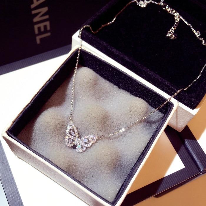 Small Fresh Butterfly Pendant White Zircon Necklace For Lady Butterfly White Zircon Necklace Bowknot Jewelry Gift