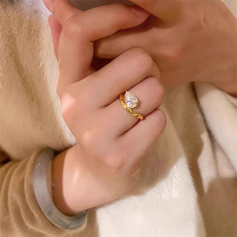 Exquisite Zircon Ring for Women Gold Color Wedding Jewelry Opening Adjustable Index Finger Rings Retro Aesthetic Accessories