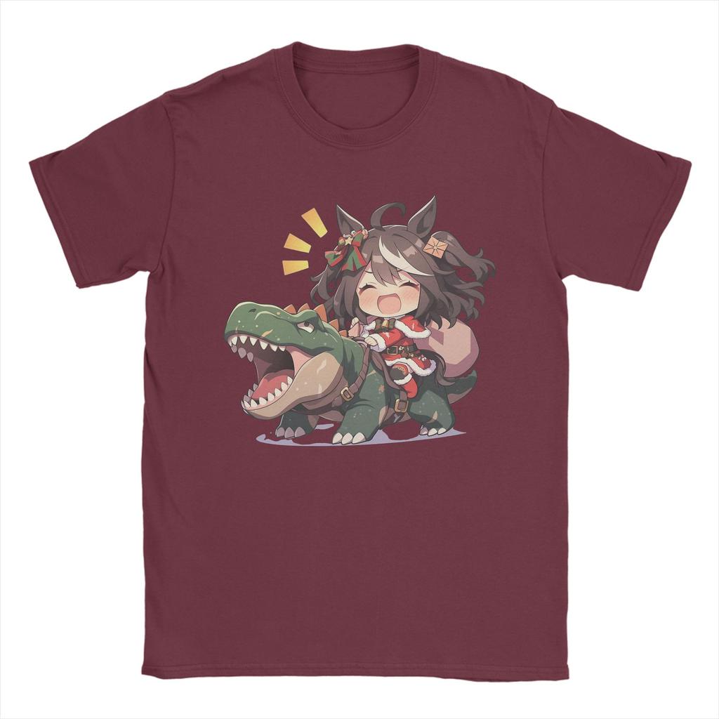 Men's Kitasan Black Riding Christmas Dinosaur T Shirts Uma Musume Pretty Derby Pure Cotton Short Sleeve O Neck Tees T-Shirts