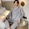Autumn New Pajamas 2-piece Set Sexy Lapel Pajamas Casual Loose Home Wear Women's Intimate Underwear Satin Thin Pajamas