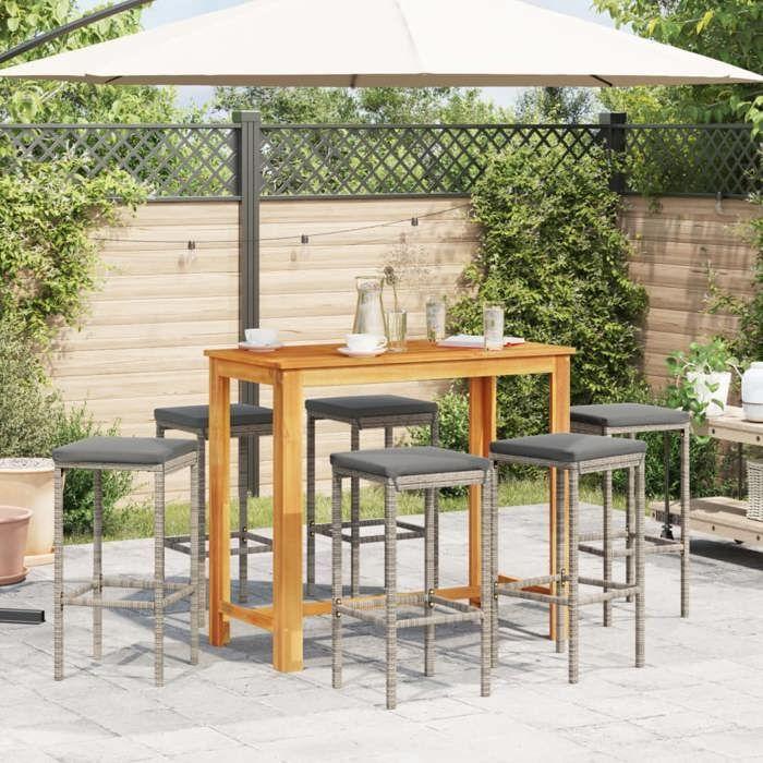 VidaXL Ensemble de bar de jardin 7 pcs gris bois massif acacia rotin, table et chaises de bar d'extérieur, ensemble de 3295287