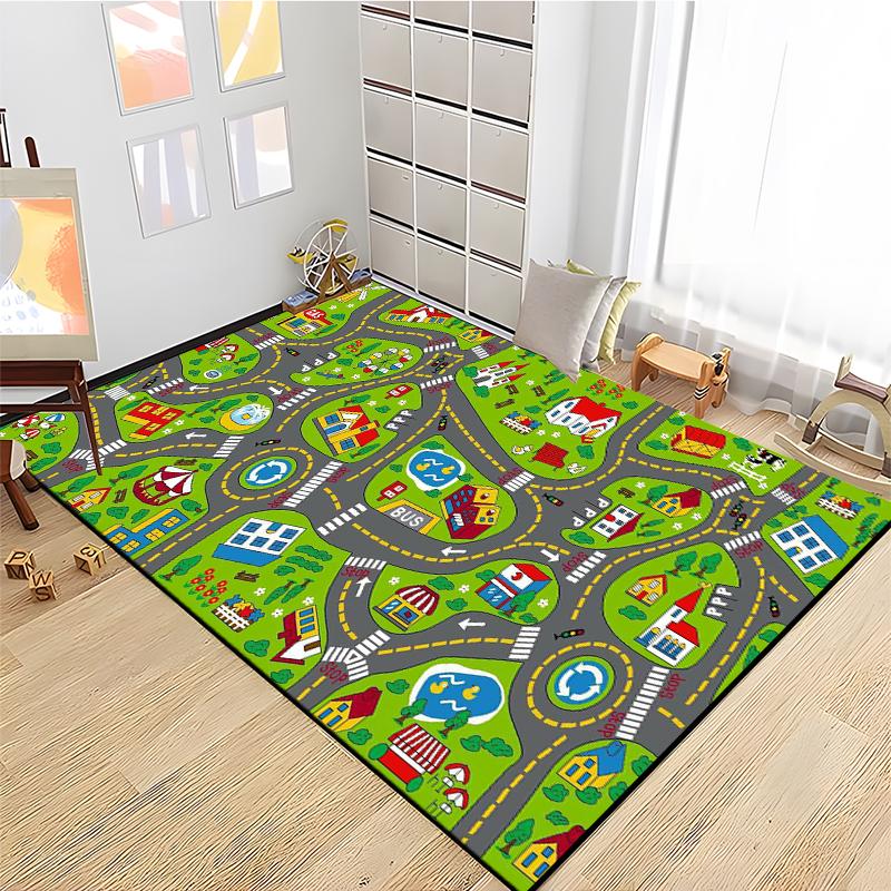Child Road Traffic Carpet Cartoon Car Toys Area Rug for Boys Girls City Life Educational Rugs Baby Room Bedroom Nursery Play Mat