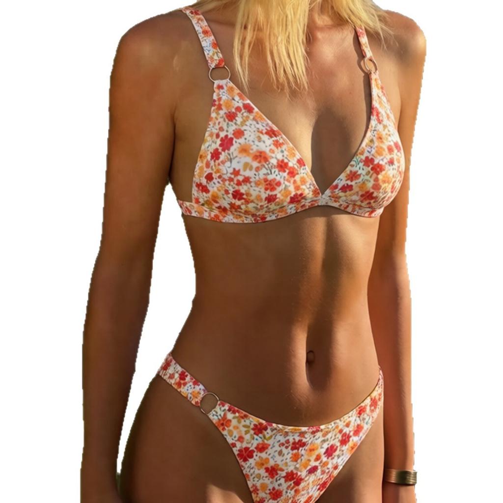 Small Floral Print Backless Sexy Two Piece Swimsuit Elegant For Vacation