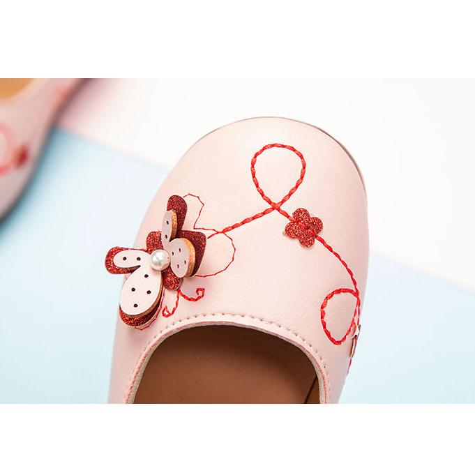 Mädchen Prinzessin Schuhe mit weicher Sohle und Perlen- und Schmetterlings-Dekoration, atmungsaktive Einzelschuhe, rutschfeste, einfarbige Mädchen Prinzessin Schuhe