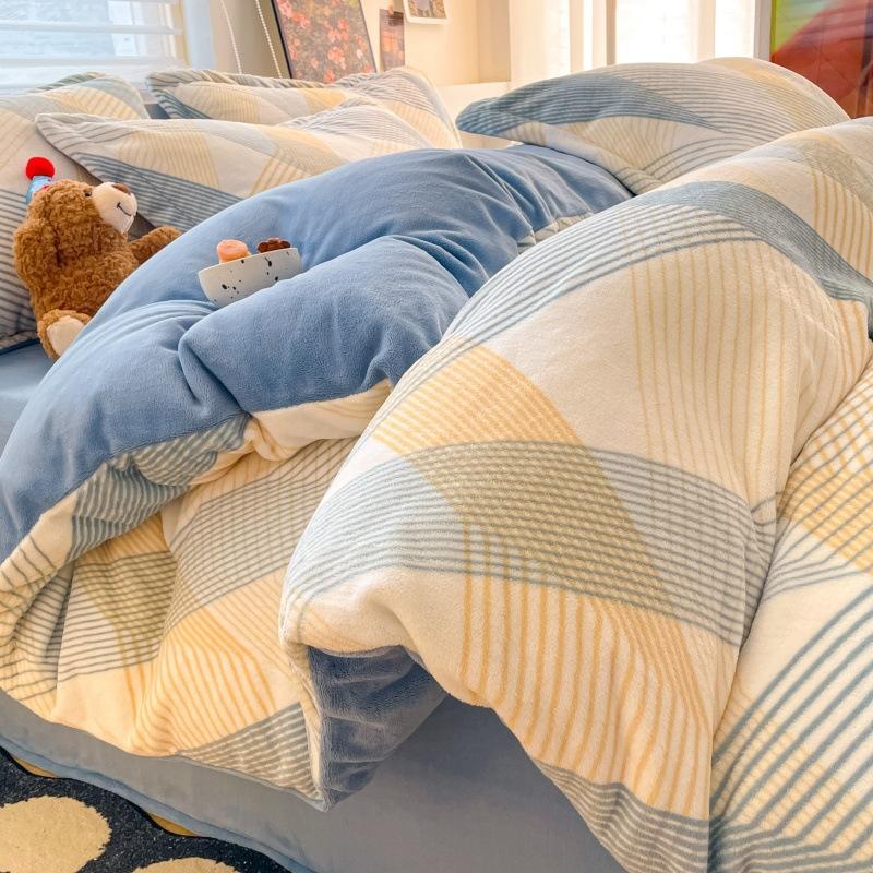 Thickened Milk Fleece Bed Four-Piece Set Warm Student Dormitory Quilt Cover Flannel Three-Piece Set