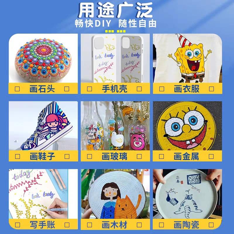 Waterproof Acrylic Marker Pen Set, 48-60 Colors, Special Brush Tips for Non-Transparent Graffiti and Color Paintings.