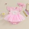 Baby Girl 2 Piece Outfits Letter Embroidery Mesh Romper Dress and Headband Cute Fashion Summer Clothes