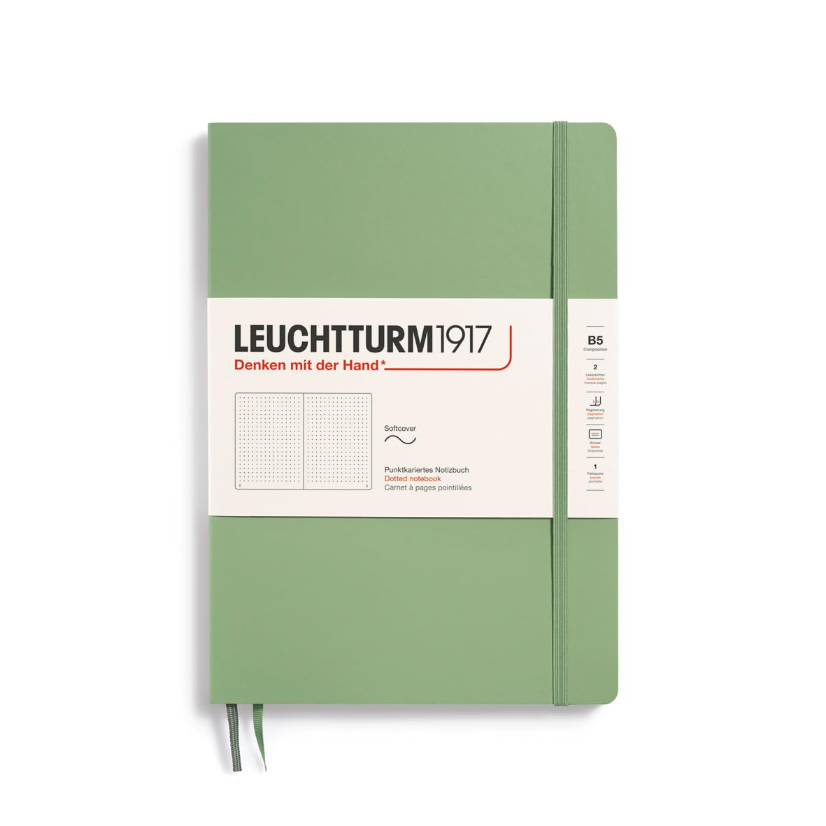

Leuchtturm B5 Dot Soft Officially Imported Notebook, Grid, Cover, Sage, 363928,
