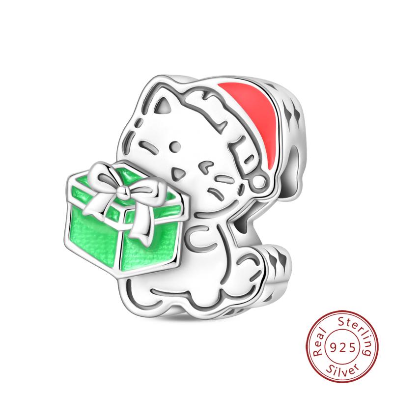 925 Silver Cute Puppy Happy Little Cat Charms Beads Fit DIY S925 Bracelet Women Birthday Jewelry Gift
