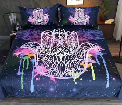 Copripiumino Mano di Fatima Matrimoniale Queen Boho Nero Oro Mano Fortunata di Fatima Set Biancheria da Letto Hippie Paisley Tribale Poliestere Coperta Trapuntata