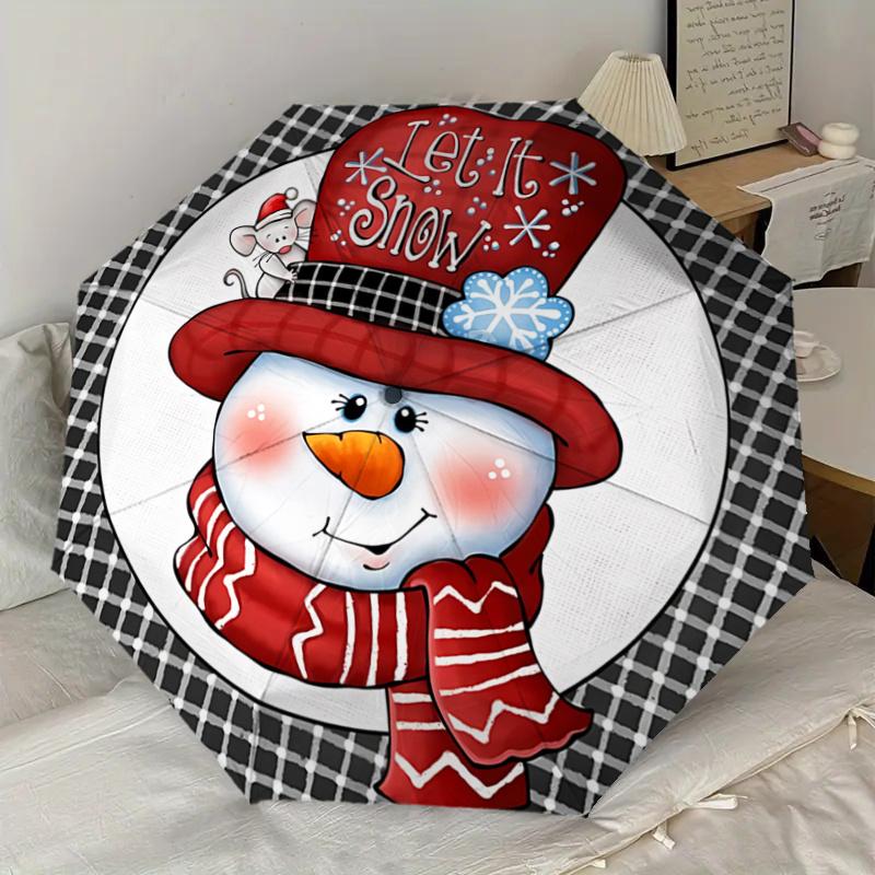 Let It Snow Winter Snowman Design Auto Open Close Umbrella - Foldable 3-Tier Design with 8-Bone Iron Frame, Perfect for Festive Gifts, Trave