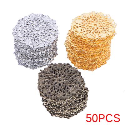 50Pcs Bronze Filigree Flower Connectors Crafts Diy Jewelry Making Accessories