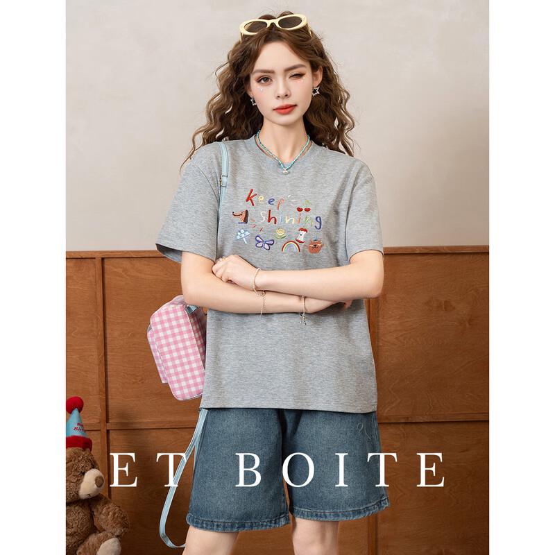 ET BOITE Cartoon Letter Embroidered T-Shirt M