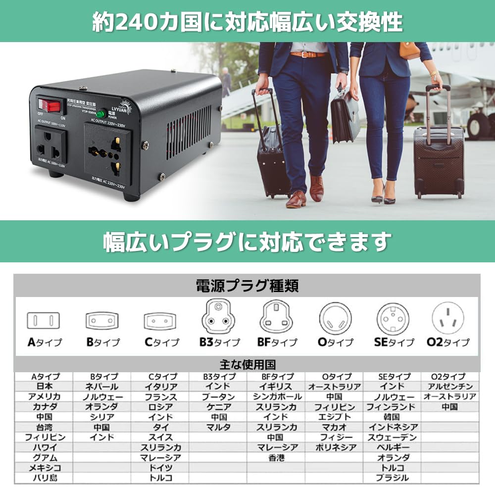 LVYUAN 550W Dual-Use Transformer, 100V110V-220V240V, Freely Converts UpDown, Step-Down and Step-Up, Portable, Travel Transformer [Compatible with