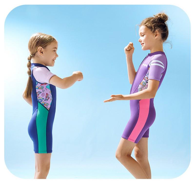 2.5mm Kids Girls Wetsuit Short Sleeve Full Body Dive Suit Swimming Surfing Warmth Protection