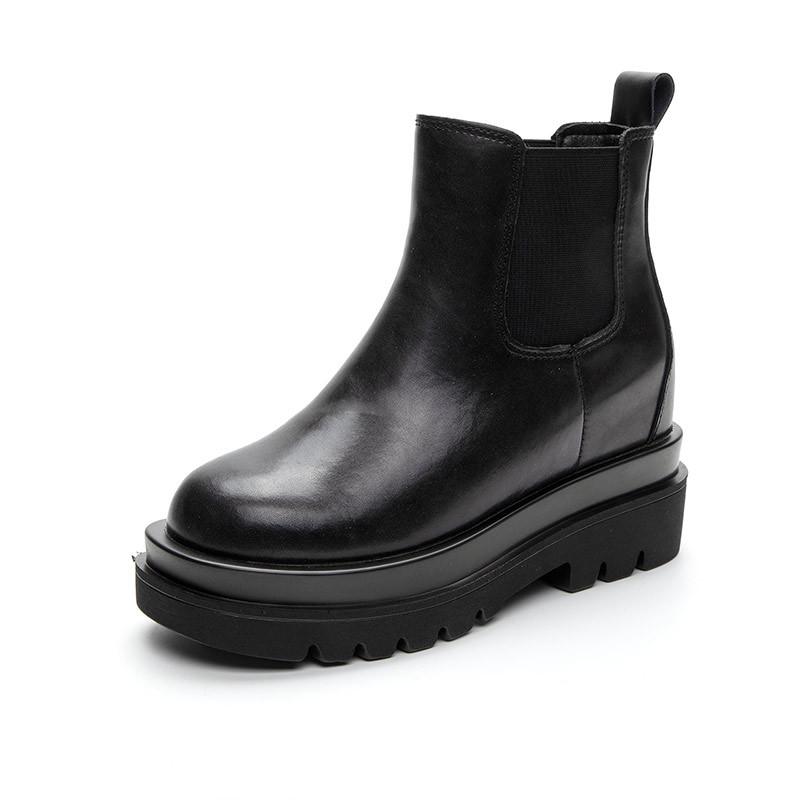 

Осенние новые ботинки из натуральной кожи Elevator Smoke Pipe, женские повседневные ботинки Chelsea на платформе 34