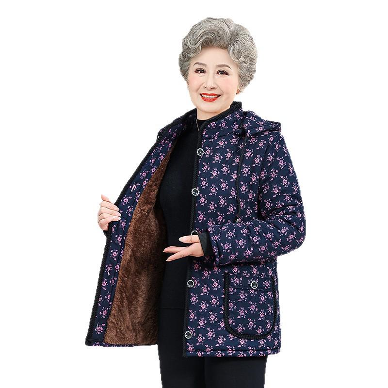Grandma's Warm Velvet-Lined Winter Coat - Cozy Cotton Jacket for Mid-Aged & Elderly Women
