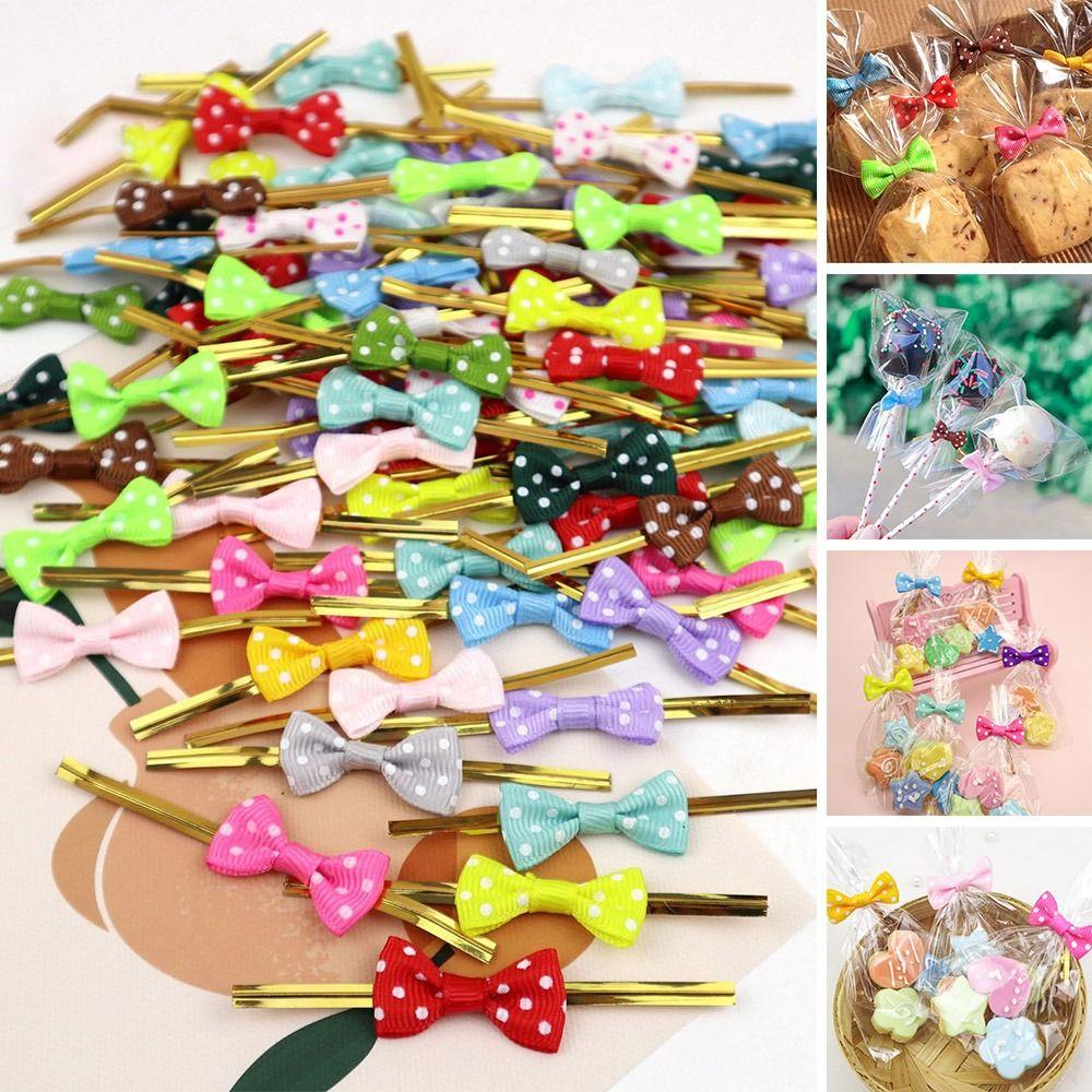 

Gift Bowknot Fixed Ties Binding Wire DIY Bow Ties Bow Wrapping Golded Wire Packing Bag Bow Tie 100Pcs/set