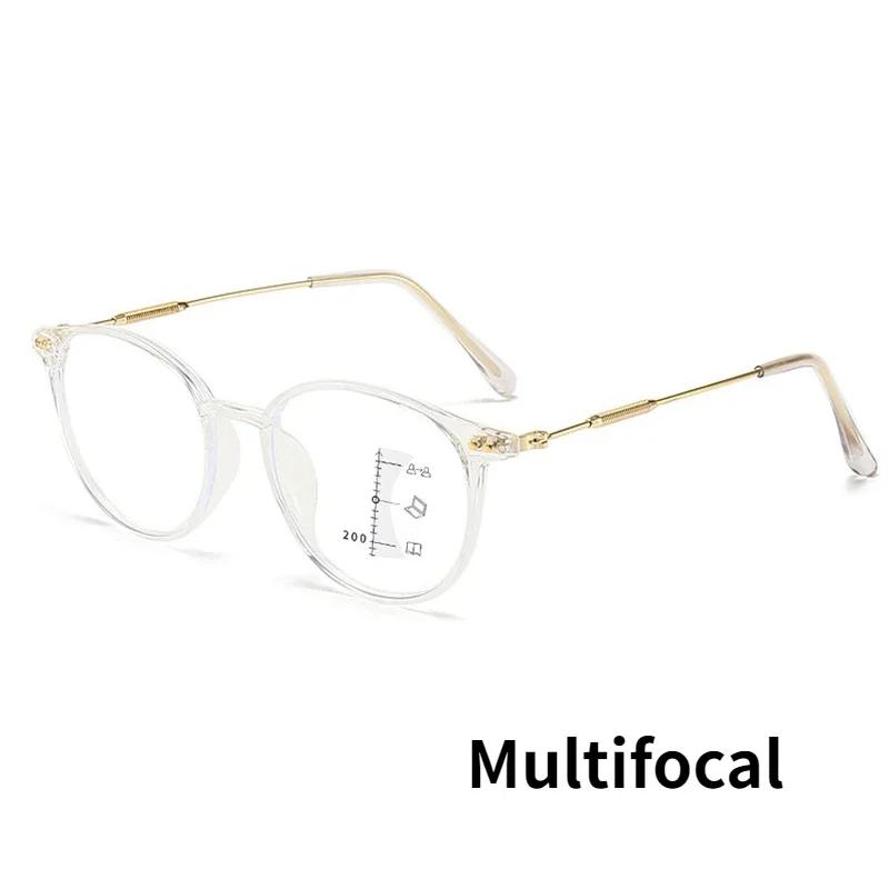 Ladies Round Frame Multifocal Presbyopia Glasses Anti Blue Light Finished Progressive Reading Eyeglasses Prescription Eyewear
