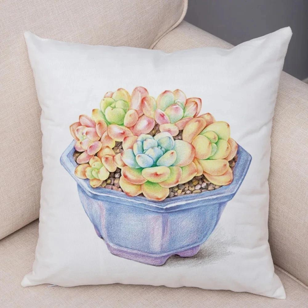Watercolor Succulents Decorative Pillowcase Car Ornaments Office Living Room Sofa Home Pillowcase
