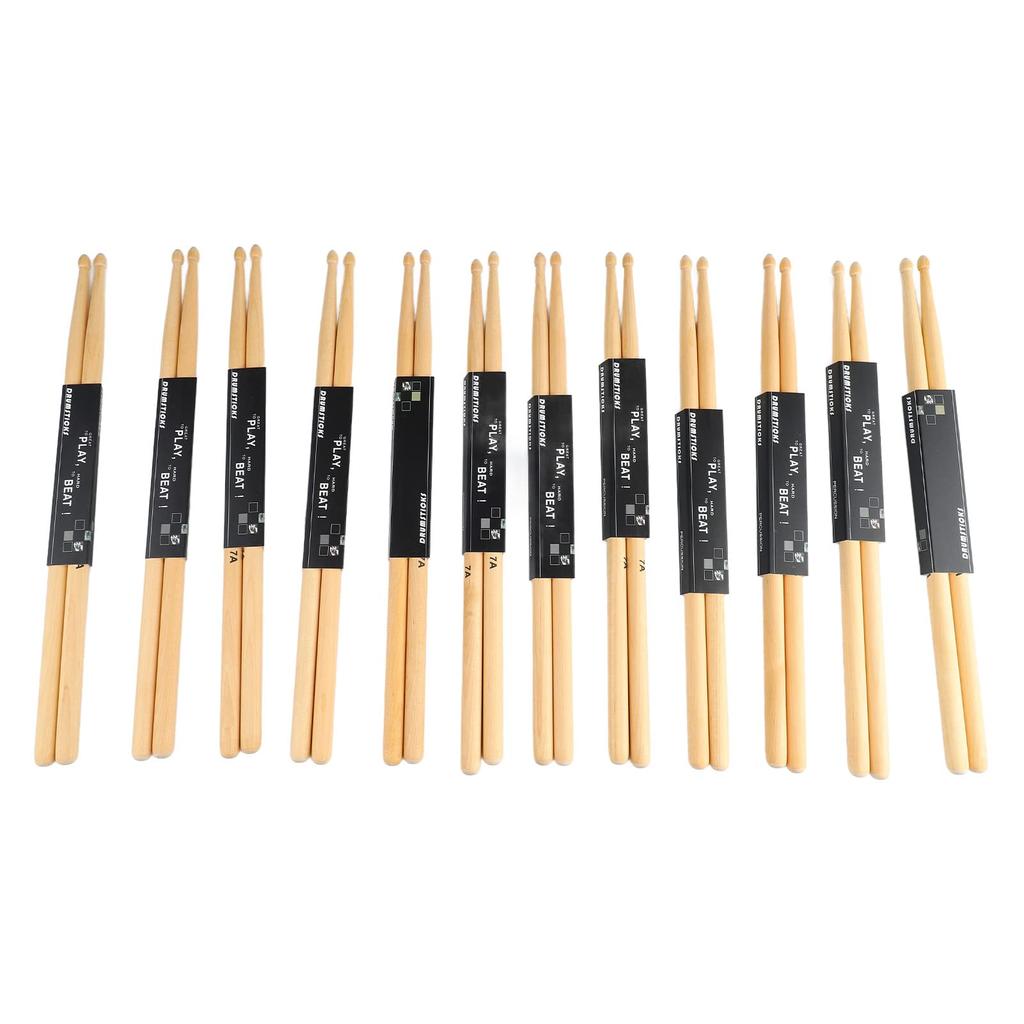 12 Pairs 7A Drumsticks Maple Wood Portable Drumsticks Set for Band Performance Home Practice Drumsticks for Practice Drumsticks for Practice