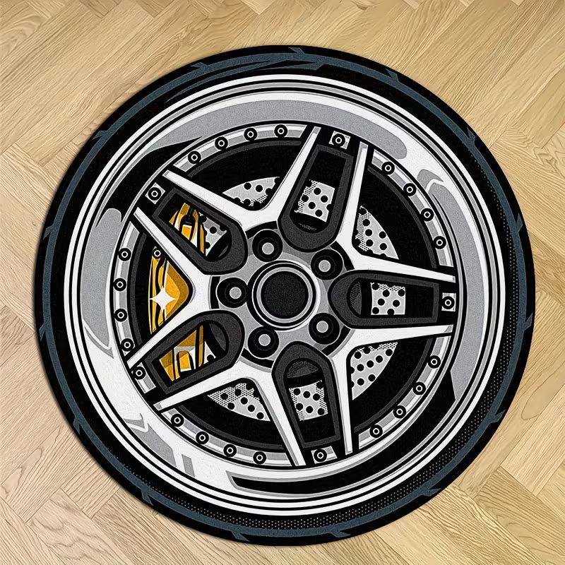 

Vintage Sport Car Wheel Round Rug Stay Low Print NonSlip Floor Mat for Game Room Garage Man Cave Car Lover Home Decor 80cm x 80cm