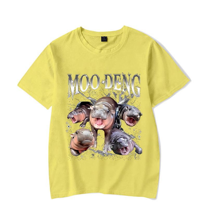 Ladies' Loose Casual Fun Moo Deng Bouncing Pig Print Pure Cotton Short Sleeved Top T-Shirts Women’s