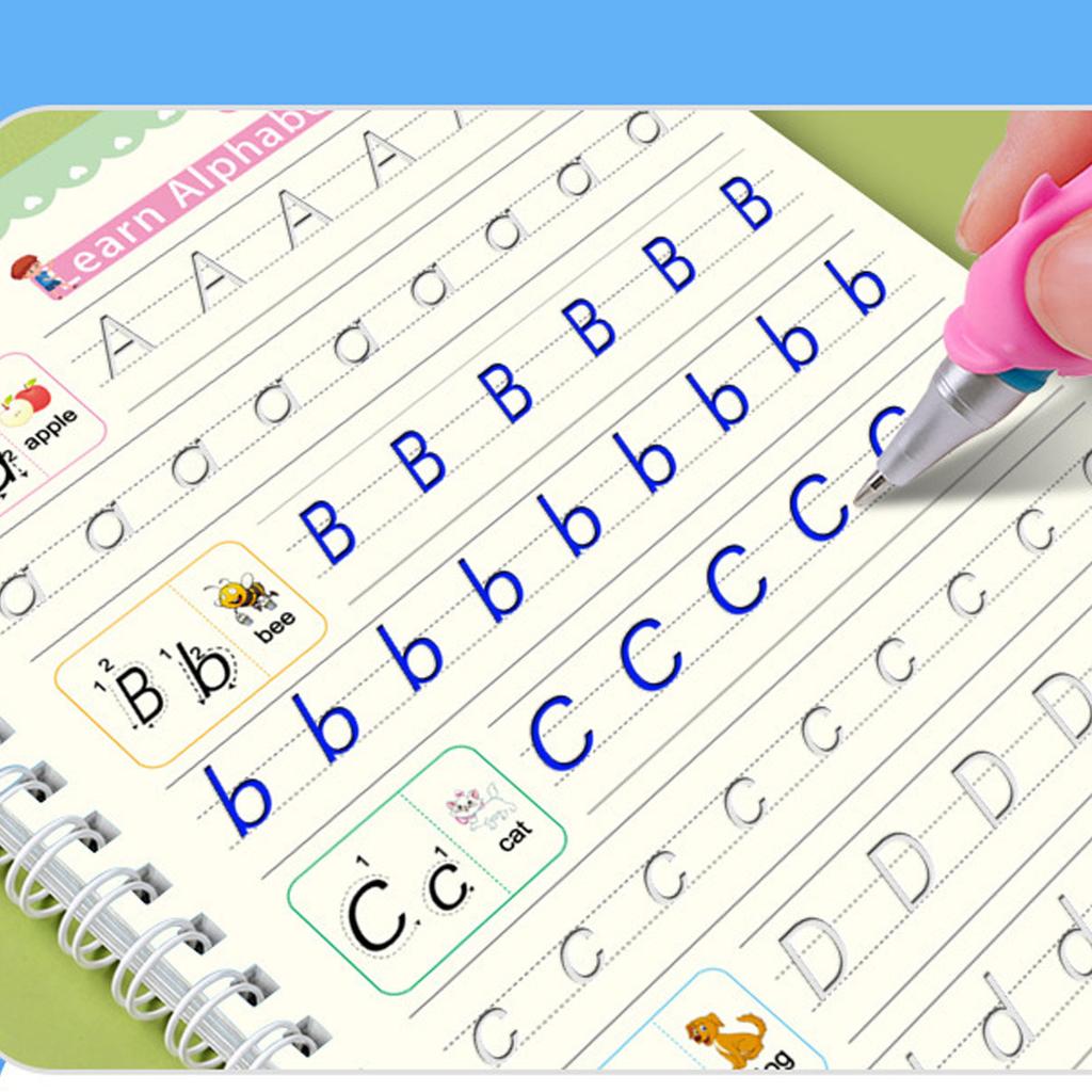 Reusable Handwriting Practice Book Copybook for Kids Reusable Writing Practice Notebook with Fading Ink Pen Grip Helper Spiral Binding for 3-8 Years O